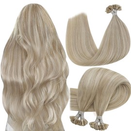Hetto Bonding Extensions Real Hair Blonde Keratin Bondings Real Hair Extensions Natural Real Hair Bondings Extensions Ash Blonde Highlights Bleached Blonde #18/613 50 g 55 cm