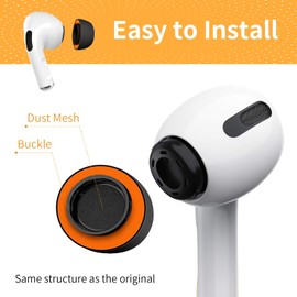 Memory Foam Ear Tips for AirPods Pro and AirPods Pro 2 Silicone Shield，Secure, Comfortable, Replacement Tip, Better Noise Cancellation, 3 Pairs Replacement Tips (Black, Large)