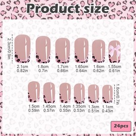 24 Pcs Leopard French Tip Press On Nails – Short Square Pink Shiny Full Nude Design with Keybow Accents