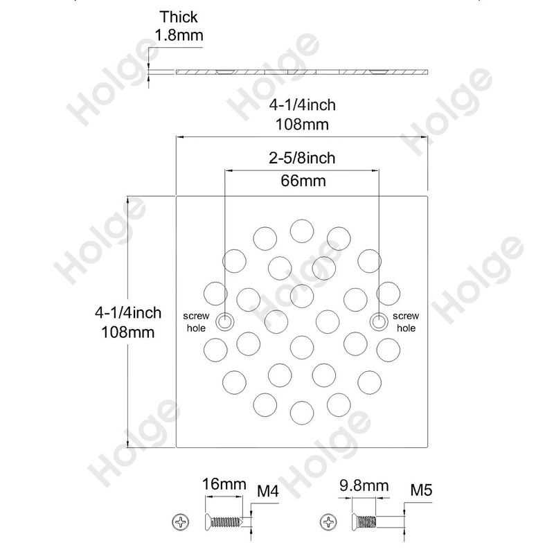 Square 4-1/4 Inch Screw-in Floor Drain Cover Replacement Stainless Steel