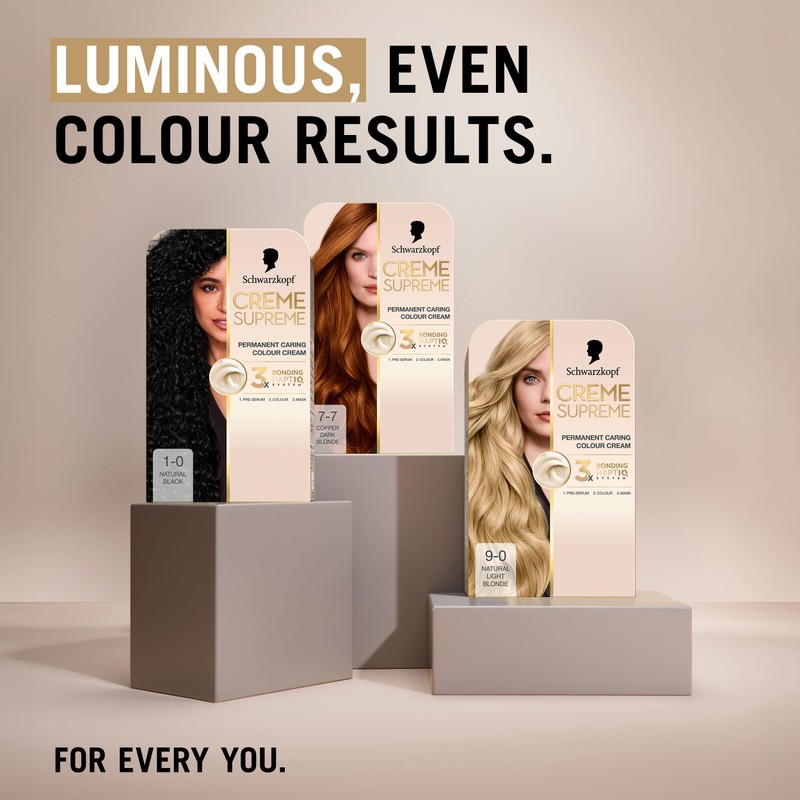 Schwarzkopf Creme Supreme 1-0 Natural Black, Permanent Hair Dye, Caring