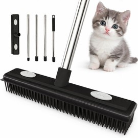 Thamtu Carpet Rake Reusable Pet Hair Remover Rubber Broom with Squeegee for Pet Hair Removal Tool 59" Long Handle Cat and Dog Hair Remover for Area Rugs, Carpet, Hardwood Floor, Tile
