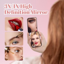 ALLROSE Compact Mirror, 1X/3X Magnifying Travel Mirror with Light Small Makeup Mirror for Purse, Pocket, Mini LED Portable Handheld Mirror Travel Essentials Gifts for Women Girls, Black