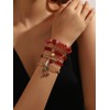 JWIGP 4Pcs Cherry Bracelet Set for Women, Red Beaded Pendant