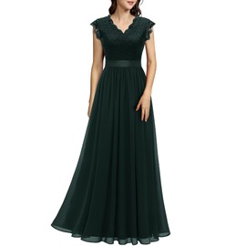 Dressystar Women's V Neck Sleeveless Lace Bridesmaid Dress Wedding Guest Dress Formal Party Gown 0050BD Green L