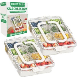 Trust Bliss Snackle Box Container, Premium 2-Pack Divided Serving Tray & Lid with 8 Compartments, Large Durable Snackle Boxes for Parties – Snack box container, Perfect for Treats & Gifts (PET)