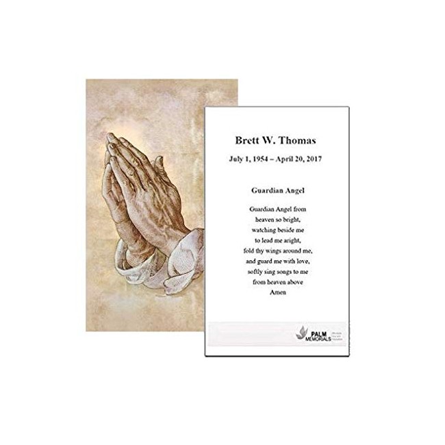 Set of 50 Custom Funeral - Memorial - Mass Cards (Praying Hands)