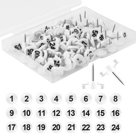 KINBOM 100pcs Numbered Push Pin Tacks, 1-100 Sequential Number Tacks Push Pins Plastic Thumb Tacks Steel Point Push Pins Map Thumb Tacks for Picture Posters Note Display (White, 0.47x0.39inch)