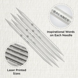 KnitPro Mindful Double Pointed Needles – 20cm x 10mm Double Ended Knitting Pins, Set of 5, Silver