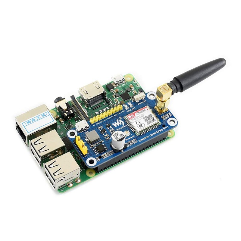 Waveshare Fits Raspberry Pi GSM/GPRS/Bluetooth HAT Based SIM800C Support SMS,