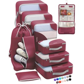 ALL INCLUDED 10 Set Sturdy Packing Cubes for Suitcases,OlarHike Travel Essentials,UPGRADED Anti-Tear Stitching, NEW Improved Luggage Packing Organizers for Travel Accessories (Burgundy)