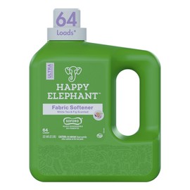 Happy Elephant Fabric Softener, White Tea & Fig Scent, Natural Biodegradable Liquid Fabric Softener, Plant Based, Softens Clothes & Reduces Static, Gentle on Skin, HE Compatible, 64 Fl Oz, 1 Pack