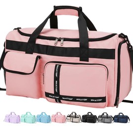 Weekender Bag Travel DuTffle Bag Gym Bag for Women, with Dry and Wet Separation for Summer Travel Use, Adjustable Large Capacity Zip, Travel & Gym Use - Color: Pink