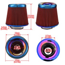 XhuangTech Car Air Intake Filter, 76mm/3.0” Universal High Performance Cold Air Intakes, Bluing Washable & Reusable Ram Air Filter Induction Kit with Clamp Ring for Car/Motorcycle/Boat (Red)