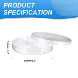 PATIKIL 90mm/3.5 Inch Plastic Petri Dishes with Lids, 4 Compartments Culture Dish Tissue Culture Plate for Lab Science Experiments, Clear