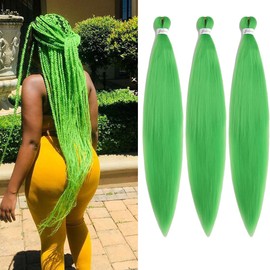 Pre Stretched Braiding Hair Extensions 3 Packs 30 Inch Green Braiding Hair Synthetic Braids Hair Extension for Women Hot Water Setting(30Inch,15C)