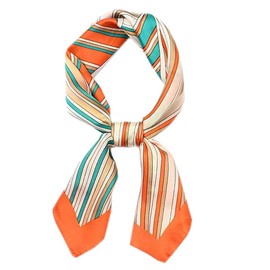ANDANTINO 100% Pure Mulberry Silk Small Square Scarf -21'' x 21''- Breathable Lightweight Neckerchief -Digital Printed Headscarf (Colorful Stripes)