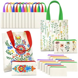 Amylove Mini Canvas Tote Bag Set Include Small Canvas Bag Blanks Small Pouches with Zipper for Sublimation(8.5 x 8,Natural Color and Colorful,24 Pcs)