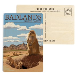 Badlands, North Dakota, Prairie Dogs (4x6 Birch Wood Postcards, 2-Pack Stationary, Rustic Home Wall Decor)