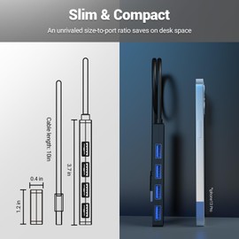 Tymyp USB 3.0 Hub, 4 Port USB Hub, High-Speed 5Gbps Transmission, Seamlessly Expand Laptop Connectivity for Flash Drive, Hard Drive, Console, Printer, Camera, Keyboard, and Mouse