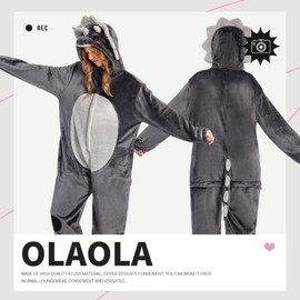 OLAOLA Triceratops Adult Onesie, Unisex Animal Onesies, Plush Cosplay Pajamas, One Piece Sleepwear Costume, Small