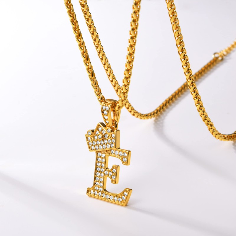 U7 Bling Cubic Zirconia E Letter Pendant Necklace Men Women