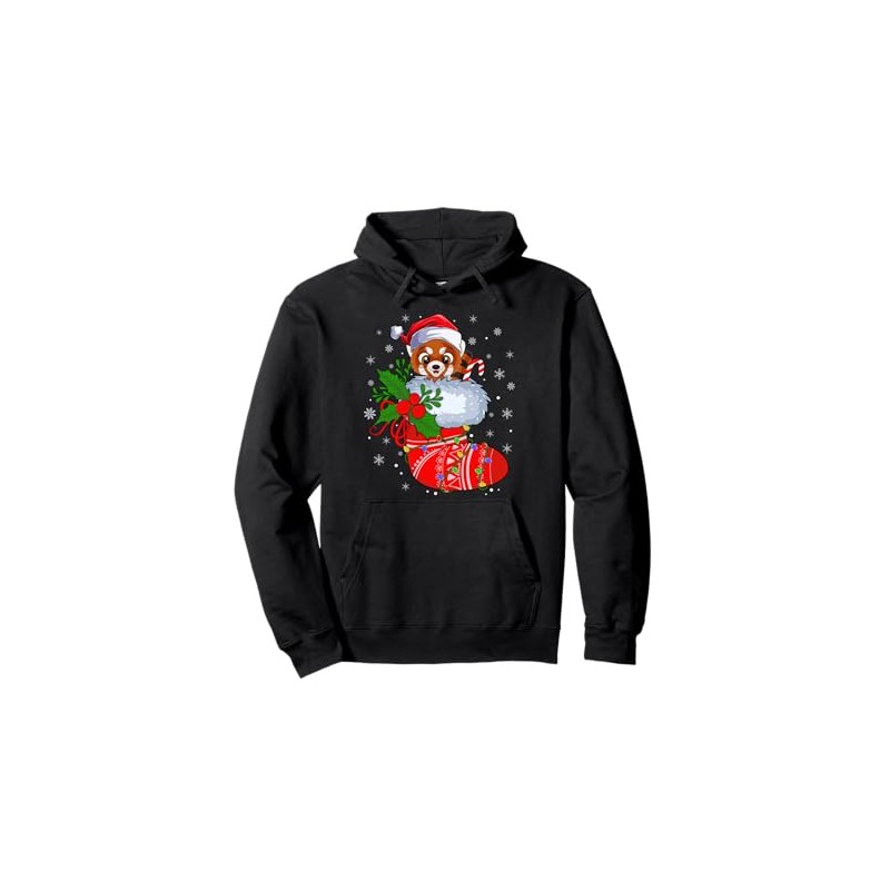 Red Panda In Christmas Socks Santa Claus Lights Xmas Pullover