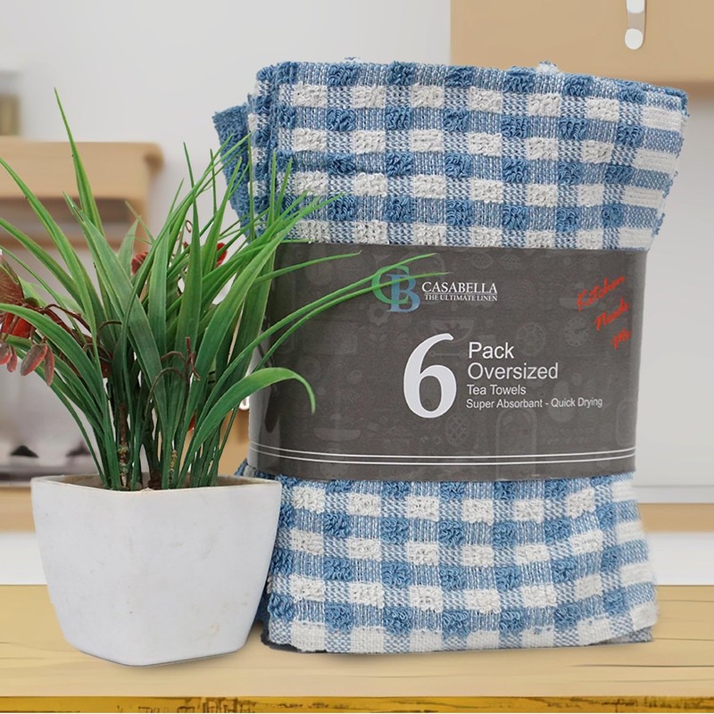 Casabella Pack of 6 Terry Towelling Cotton Kitchen Tea Towels