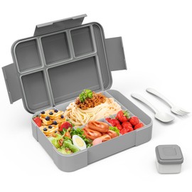 HOBUE Brotdose Kinder Mit Fächern – 1330ml Lunchbox Auslaufsichere Bento Box,Vesperbox mit 6 Fächern,Frühstücksbox für Kindergarten, Jausenbox für Schule,Brotzeitbox für Erwachsene（Grau）