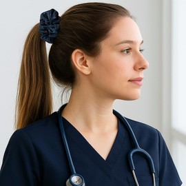 Nurse Hair Scrunchie – Heartbeat Pattern Premium Velvet Elastic Hair Tie for Women, Nurses, Medical Students – Cute Ponytail Holder for Work, Gifts, and Daily Wear