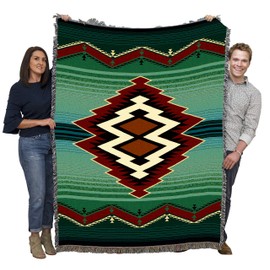 Turak - Southwest Native American Inspired Tribal Camp - Cotton Woven Blanket Throw - Made in The USA (72x54)