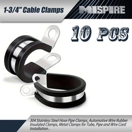 10 PCS 1-3/4 inch Cable Clamps, MISPIRE Stainless Steel Hose Pipe Clamps, Automotive Wire Rubber Insulated Clamps, Metal Clamps for Tube, Pipe and Wire Cord Installation