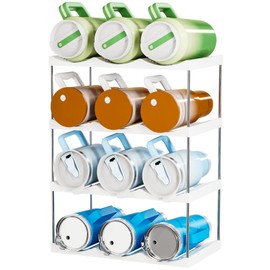 White Water Bottle Organizer,Stackable Bottle Storage Rack,4 Pack Wine and Tumbler Water Bottle Holder for Cabinet Organization and Storage,Plastic Wine Display