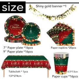 70PCS Christmas Party Tableware Set,Red Green Christmas Disposable Plates Napkins Cups Tablecloth and Merry Christmas Banner,Xmax Dinnerware Xmas Party Table Decorations for Christmas Party Supplie
