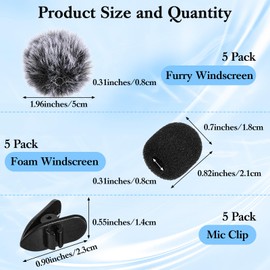 15Pcs Mic Cover Foam Compatible, Mini Wireless Furry Windscreen Set for Lavalier Wind Muff Foam Cover with Clip Reduce Plosive and Better Highlight Vocals Pop Filter Washable Windproof Wind Screen