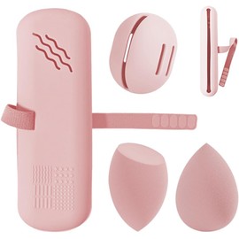 Porta Brochas de Maquillaje, Cosmetiquera de Viaje. con 2 Esponja Maquillaje y Soporte Silicona Portátil y Lavable, Estuche impermeable Ideal para Proteger pinceles y esponjas de maquillaje (Rosa)