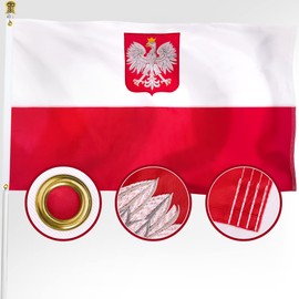 XIFAN Premium Poland Ensign Polish Flag 3x5 Outdoor, Double Sided Embroidered Eagle, Heavy Duty 210D Nylon Polish Flags, Longest Lasting with Sewn Stripes/4 Stitch Hemming/Brass Grommets