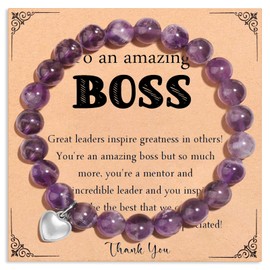 Korotho Best Boss Gifts for Women, Happy Boss Day Bracelets Unique Boss's Day Gift Leaving Going Away Gift for Female Leader Funny Boss Gifts Boss Lady Bracelet for Her Office Gifts (BsPurple)