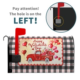 Anyako Happy Valentine's Day Mailbox Covers Magnetic Standard Size 18" X 21",Black and White Buffalo Grid Red Truck and Love Balloons Mailbox Wraps Post Letter Box Cover for Holiday Garden Yard Decor