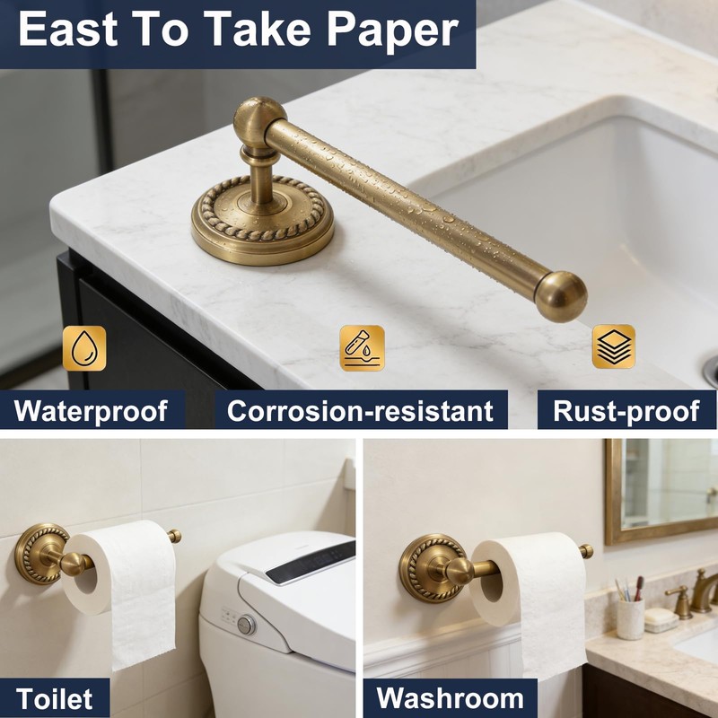 Antique Brass 4-Piece Bathroom Hardware Set Adjustable Towel Bar 13-24"