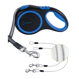 26FT Chew Proof Retractable Dog Leash with 2 Heavy Duty Anti-Chewing Wire Ropes, 360° Tangle-Free Dog Lead with Anti-Slip Handle for Small/Medium/Large Dogs Blue