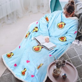 Tirrinia Sherpa Wearable Blanket with Sleeves, Full Body Throw Reading Wrap TV Blankets, Cozy Blanket Robe, Snuggle Gift for Adult Women Men Mom Grandma