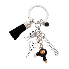 FORUBUS Hairdresser Keychain with Scissors, Comb, and Hair Dryer Charms – Unique Gift for Hair Stylists and Salon Professionals-black