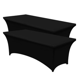 Spandex Tablecloth 8 ft, 2 Pack Stretchable Stretch Spandex Fitted Table Cover Wedding Party Bar Exhibitions Washable Table Covers Open Back (Black)