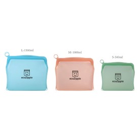 ecoZippie Premium Silicone Reusable Food Storage Bags, 3-Pack (Mixed Color), Leakproof, Multi-Use, Baby Food Friendly, Handle Design, BPA-Free, Freezer & Microwave & Oven Safe