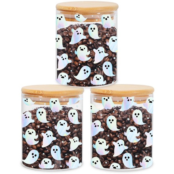 JarThenaAMCS 3Pcs Halloween Glass Storage Jars with Airtight Lid Holographic