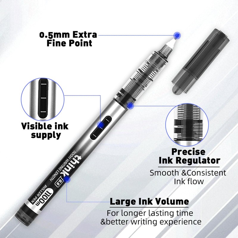 BASUNOCL 12 Pcs Fine Point Pen Liquid Rollerball Pens, 0.5mm