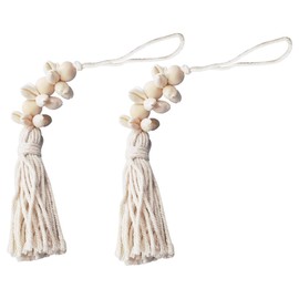 KONTONTY 2Pcs Wood Bead Wreath Boho Bead Garland Cowrie sea Shell Wood Bead Banner Wooden Bead Strand Spiral Shells Natural Cowrie Shells Bead Seaside Wooden Beads Accessories Cotton Thread