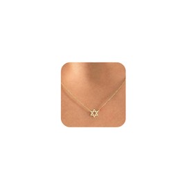 ZAULER Star of David Necklace, Dainty 14K Gold Plated Pendant Necklace Cute Simple Necklaces for Women Trendy