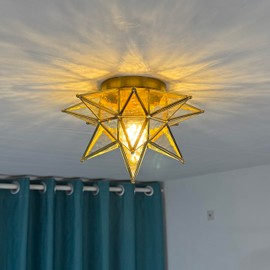 Aeyee Moravian Star Ceiling Light, Moroccan Flush Mount Ceiling Lighting with Seeded Glass Shade, Elegant Star Light for Hall Entryway Hallway